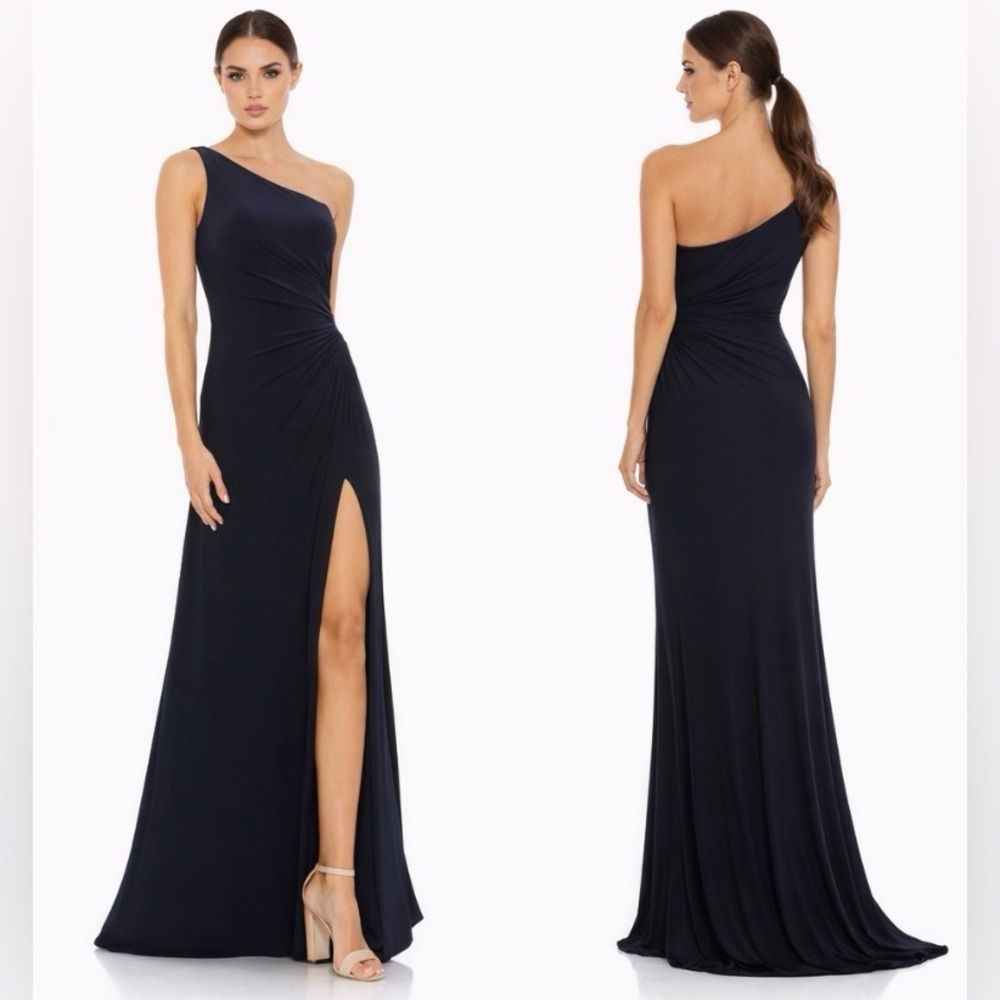 Ieena Mac Duggal 10 Midnight Blue 26163 One Shoulder Formal Evening Gown NEW